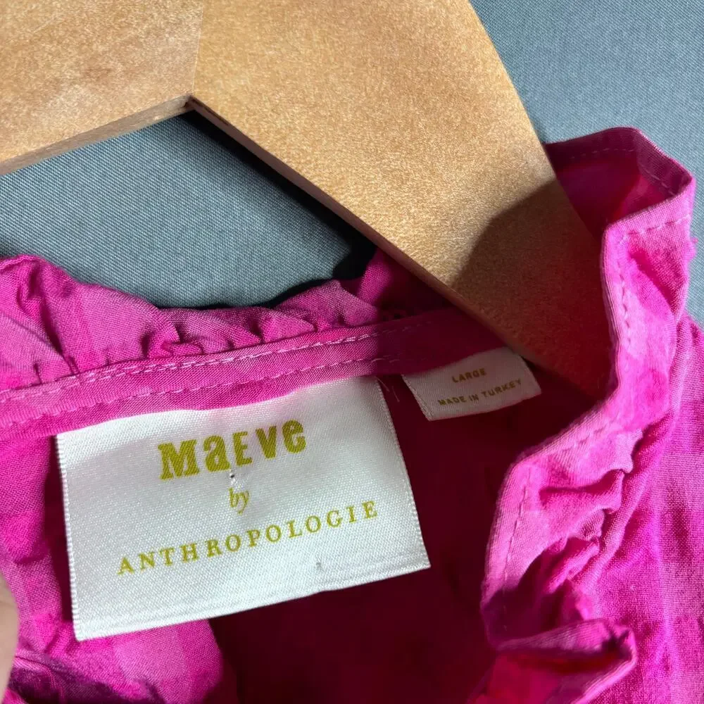 Anthropologie Maeve Lida Ruffled Mini Dress Pink Gingham Size L - Picture 5 of 5